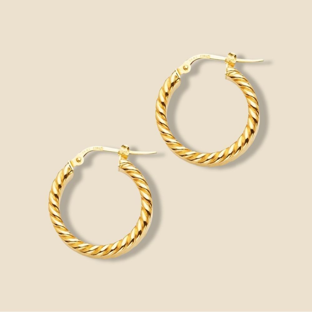 14k Yellow Gold 5mm Braided Hoop Earrings (20 x 20 mm) | Real Gold Huggies |